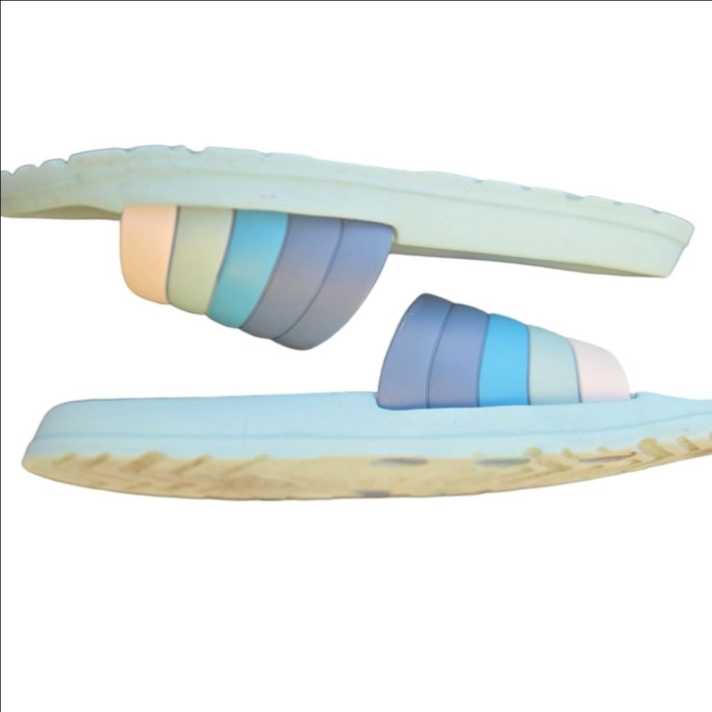 Youth Unbranded Light Blue Multicolor Striped Slide Sandals Size 5